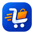 blue shopping cart icon with orange bag